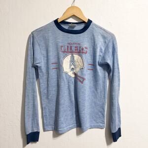Vintage Oilers Youth 16-18 Adult XS Long Sleeve Blue Football Houston Blue